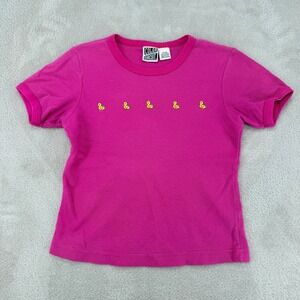 Vintage 90s Color Circuit Waffle‎ Knit Shirt Womens XL Pink Ducks Baby Tee USA